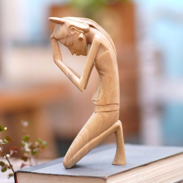 Alternate image for Artisan Hand Carved Wood Sculpture Woman Praying