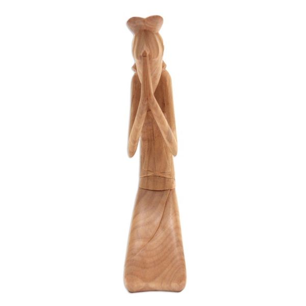 Alternate image for Artisan Hand Carved Wood Sculpture Woman Praying