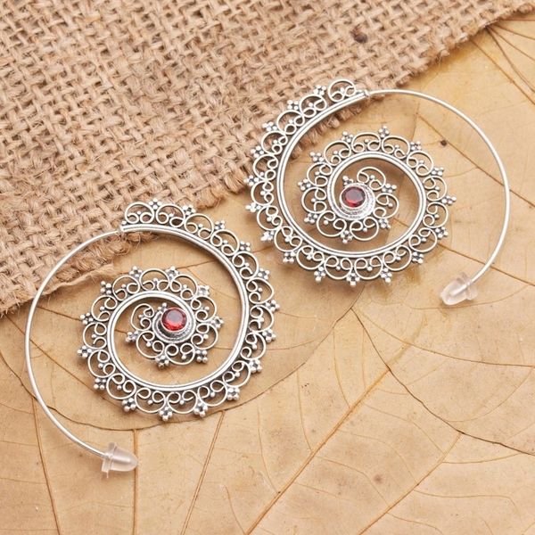 Alternate image for Garnet and Sterling Silver Drop Earrings from Bali Eternal Path in Red