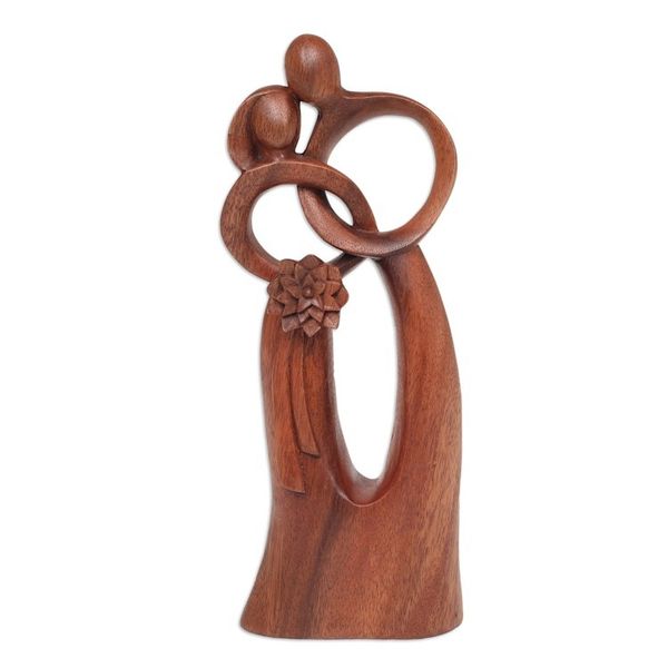 Alternate image for Hand-Carved Abstract Wood Sculpture of Couple on Wedding Day Devoted
