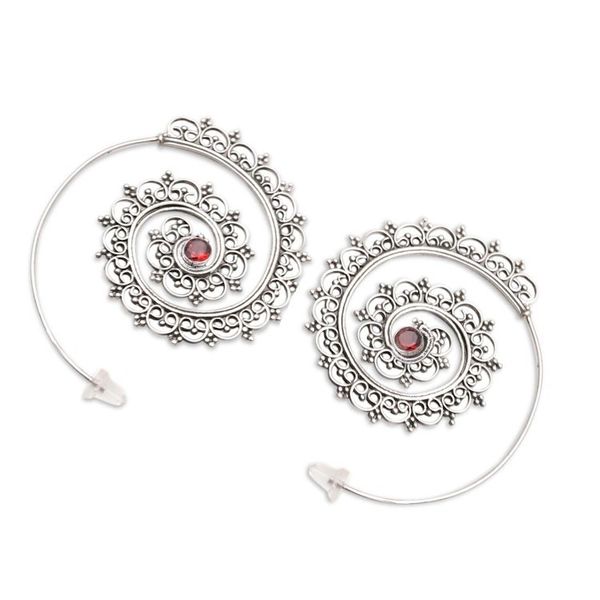 Alternate image for Garnet and Sterling Silver Drop Earrings from Bali Eternal Path in Red