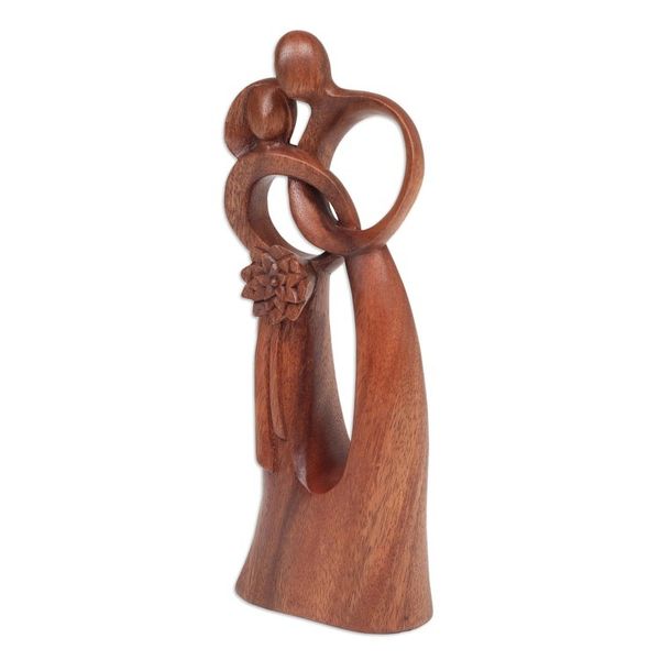 Alternate image for Hand-Carved Abstract Wood Sculpture of Couple on Wedding Day Devoted