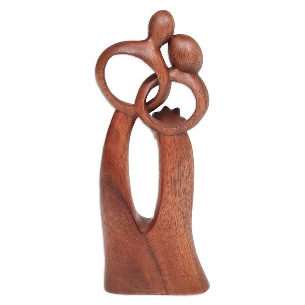 Alternate image for Hand-Carved Abstract Wood Sculpture of Couple on Wedding Day Devoted