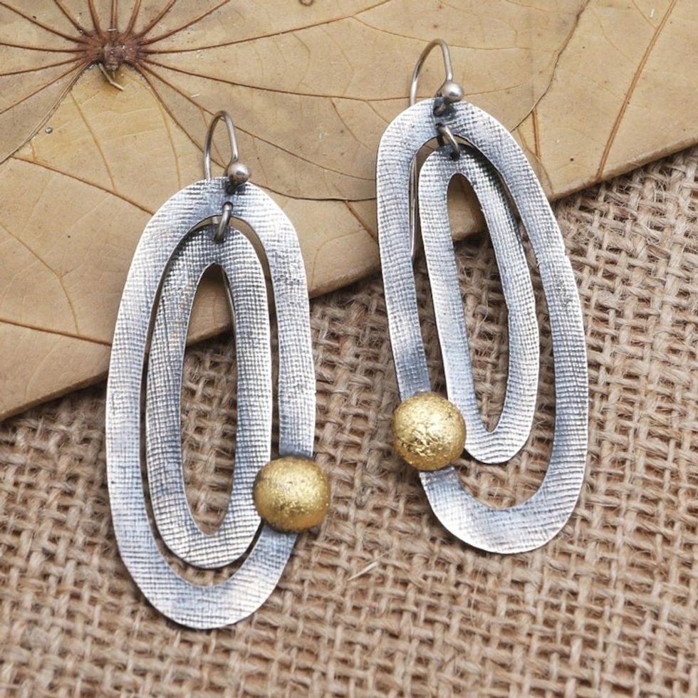 Sterling Silver and Brass Dangle Earrings 'Waterblow Beach'