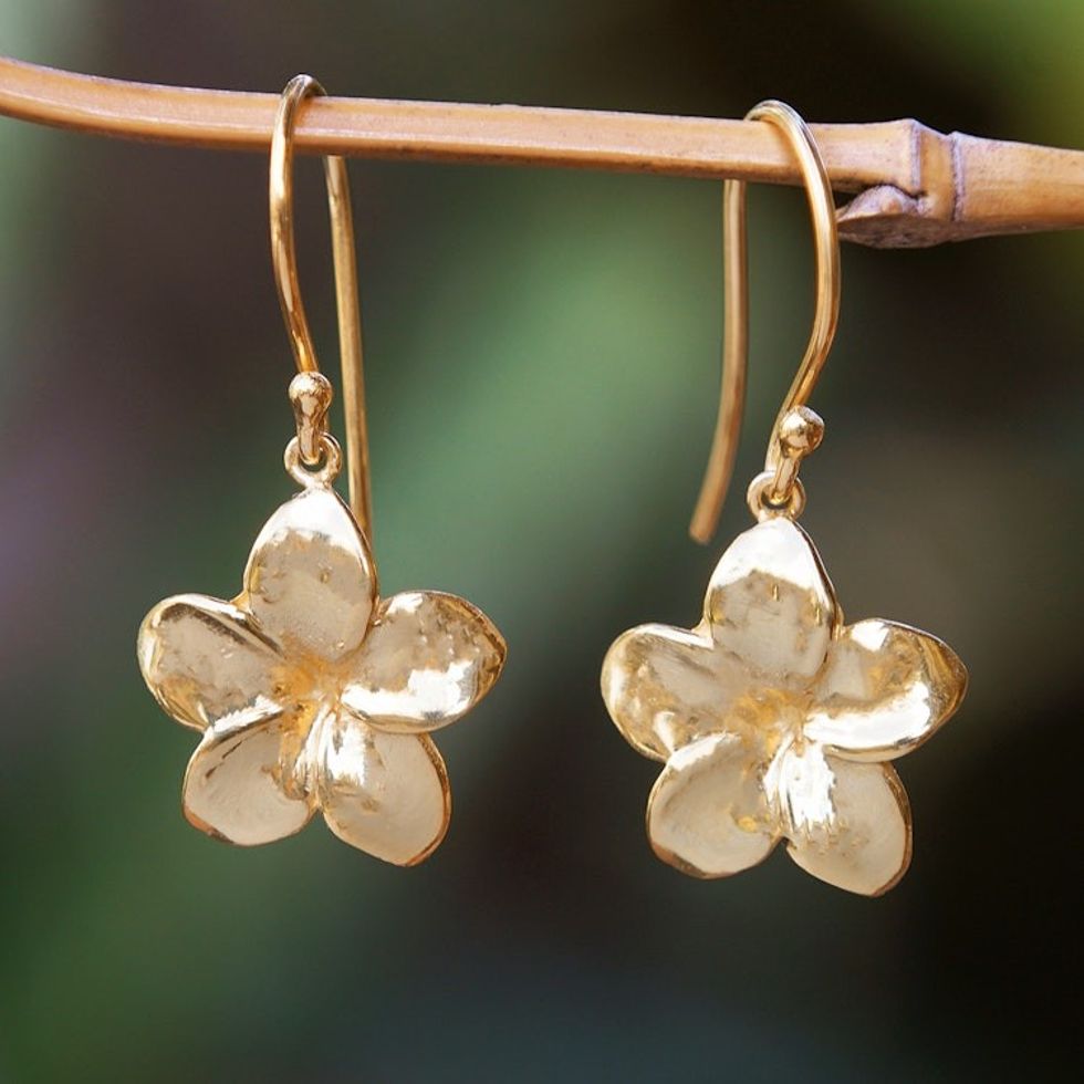 18k Gold-Plated Sterling Silver Floral Dangle Earrings 'Glorious Frangipani'