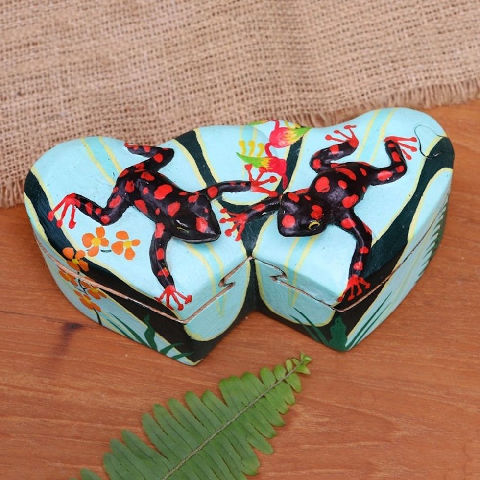 Frog and Heart-Themed Wood Jewelry Box 'Twin Frogs'