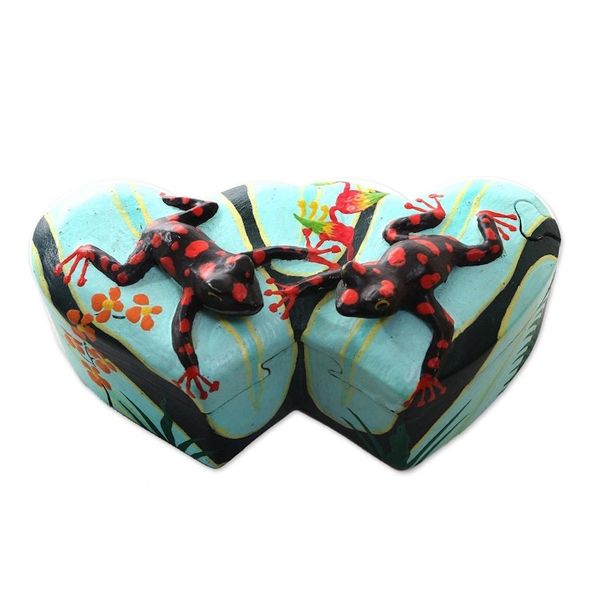 Alternate image for Frog and Heart-Themed Wood Jewelry Box Twin Frogs