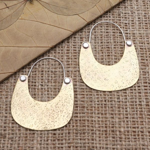 Alternate image for Handmade Brass and Sterling Silver Dangle Earrings Vintage Tote in Brass