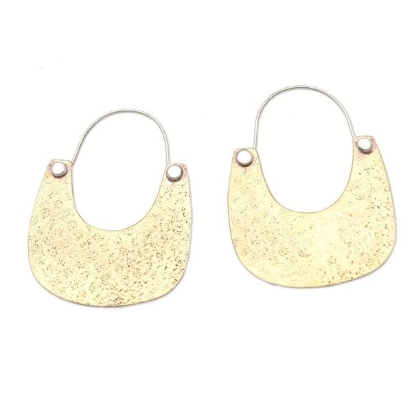 Alternate image for Handmade Brass and Sterling Silver Dangle Earrings Vintage Tote in Brass