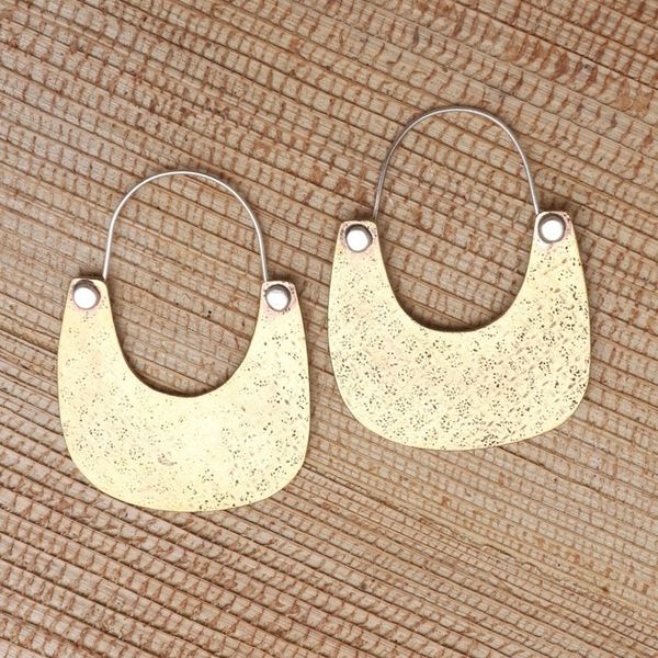 Alternate image for Handmade Brass and Sterling Silver Dangle Earrings Vintage Tote in Brass
