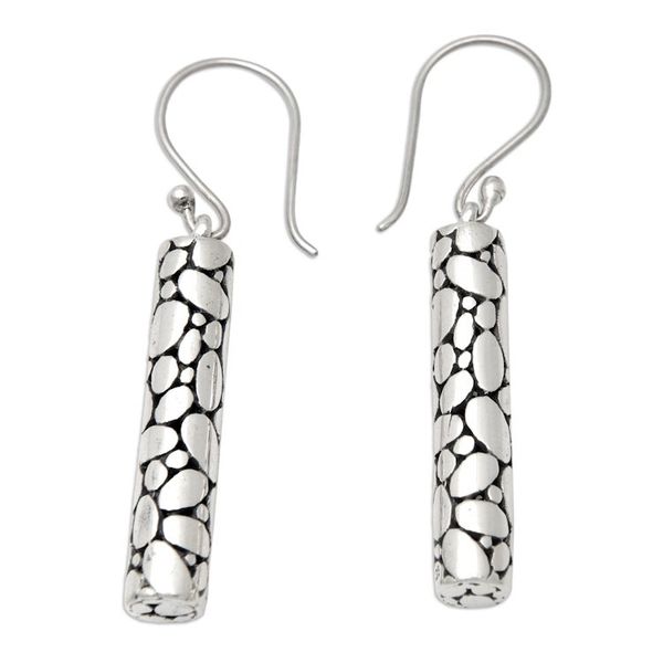 Alternate image for Bubble-Patterned Cylindrical Sterling Silver Dangle Earrings Bubble Empress