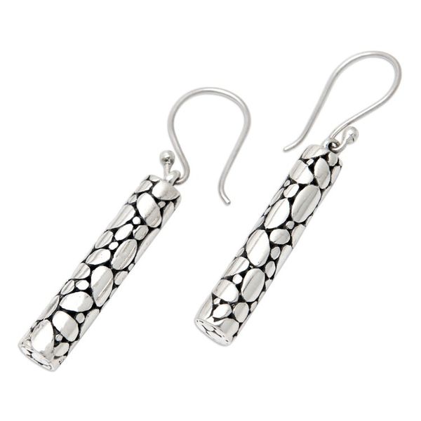 Alternate image for Bubble-Patterned Cylindrical Sterling Silver Dangle Earrings Bubble Empress