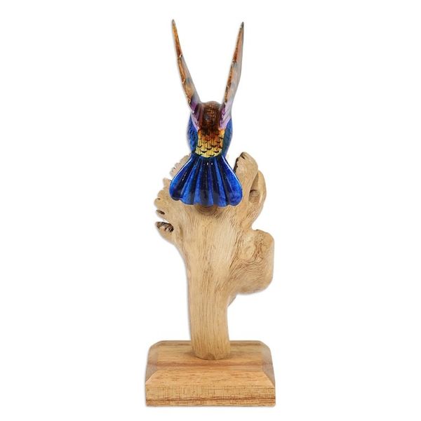 Alternate image for Mushroom-Shaped Wood Sculpture with Colorful Hummingbird Divine Bird