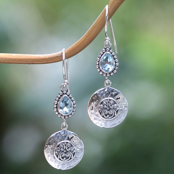 Alternate image for Faceted Pear-Shaped Blue Topaz Dangle Earrings from Bali Balis Blue Paradise