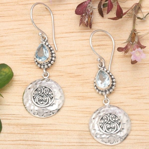 Alternate image for Faceted Pear-Shaped Blue Topaz Dangle Earrings from Bali Balis Blue Paradise