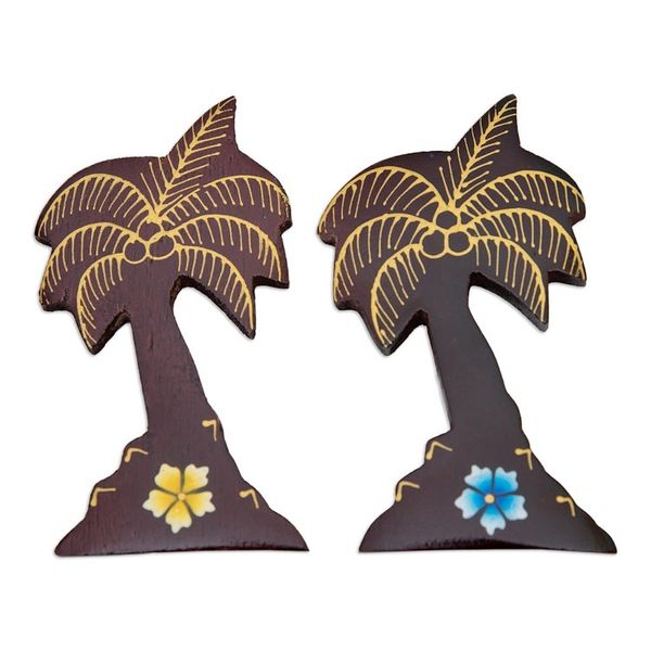 Alternate image for Set of 2 Hand-Painted Floral Palm Tree-Shaped Wood Magnets Paradisial Coasts