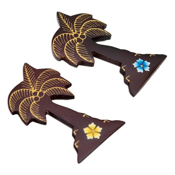 Alternate image for Set of 2 Hand-Painted Floral Palm Tree-Shaped Wood Magnets Paradisial Coasts