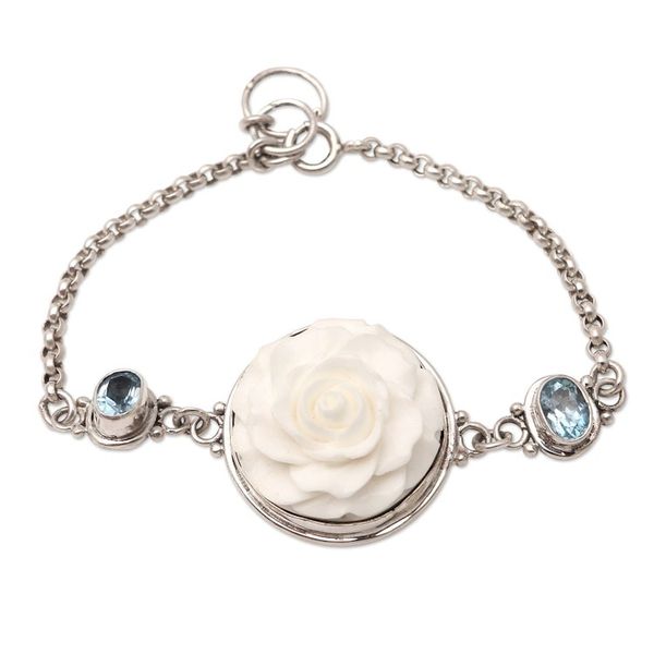 Alternate image for Blue Topaz Rose-Motif Pendant Bracelet Winter Rose
