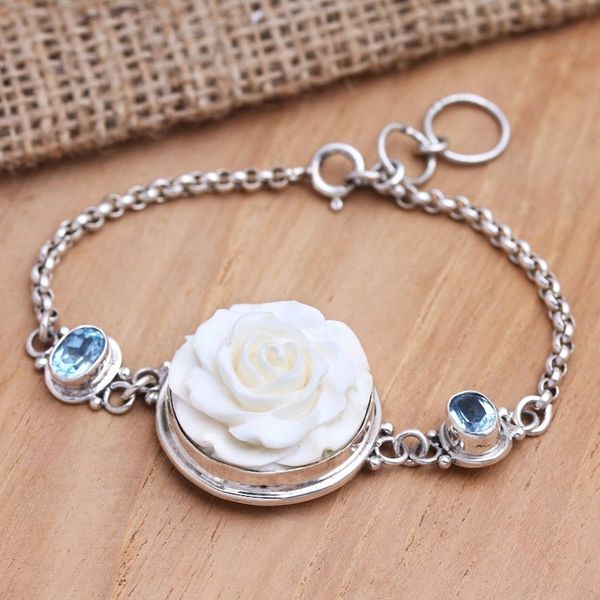 Alternate image for Blue Topaz Rose-Motif Pendant Bracelet Winter Rose