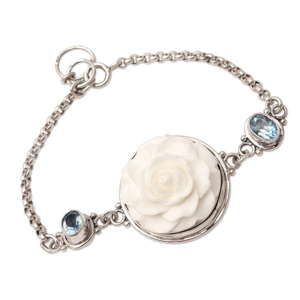 Alternate image for Blue Topaz Rose-Motif Pendant Bracelet Winter Rose