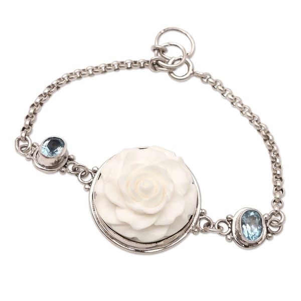 Alternate image for Blue Topaz Rose-Motif Pendant Bracelet Winter Rose