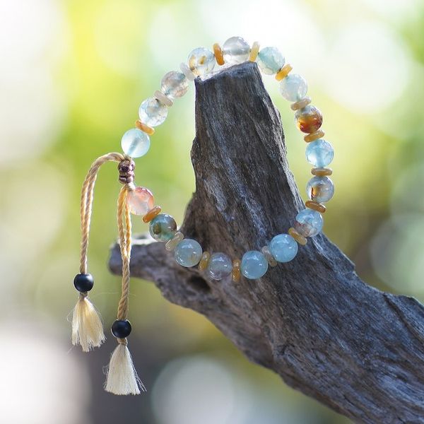 Alternate image for Adjustable Inspirational Aquamarine Beaded Bracelet Interior Fire