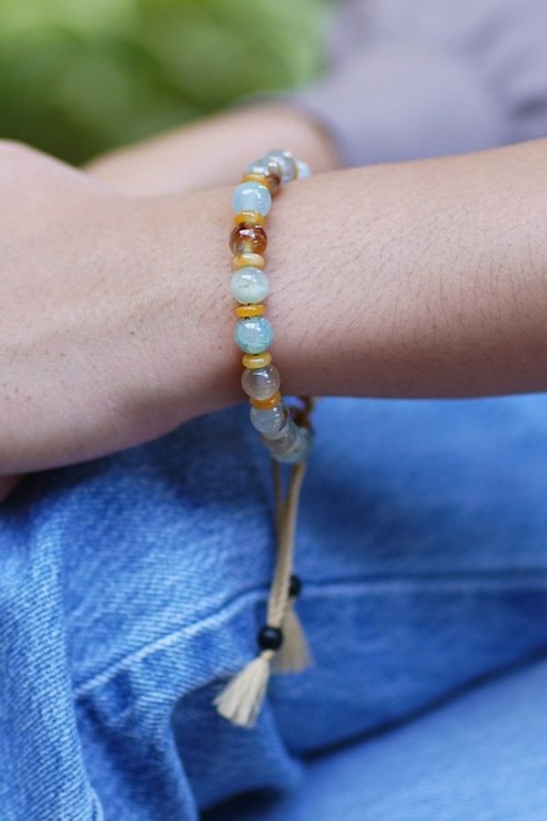 Alternate image for Adjustable Inspirational Aquamarine Beaded Bracelet Interior Fire