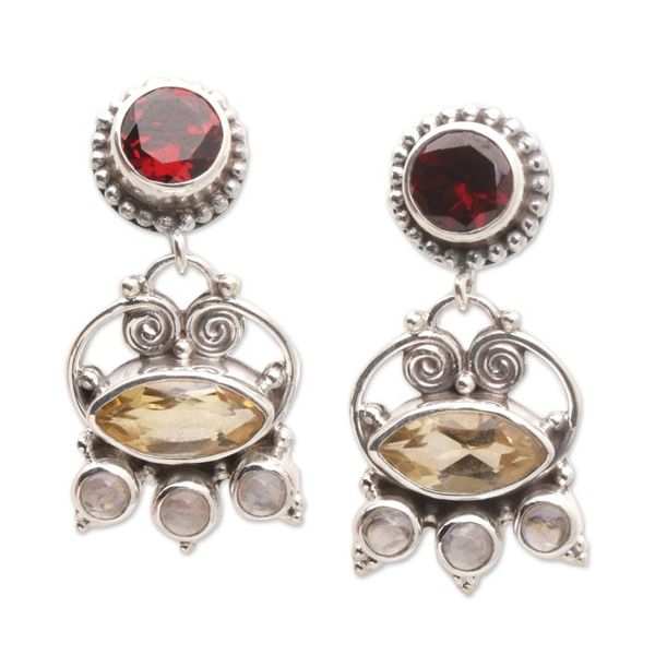 Alternate image for Sterling Silver Dangle Earrings with Multiple Gemstones Sunshine Lady