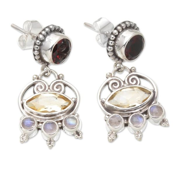 Alternate image for Sterling Silver Dangle Earrings with Multiple Gemstones Sunshine Lady