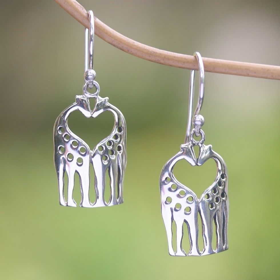 Sterling Silver Giraffe Dangle Earrings from Bali 'Sweet Spots'