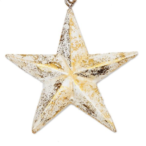 Alternate image for Set of 10 White Wood Star Ornaments with Golden Glitter Twinkling Stars