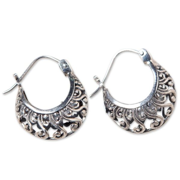 Alternate image for Hand Made Sterling Silver Hoop Earrings Sweet Silver