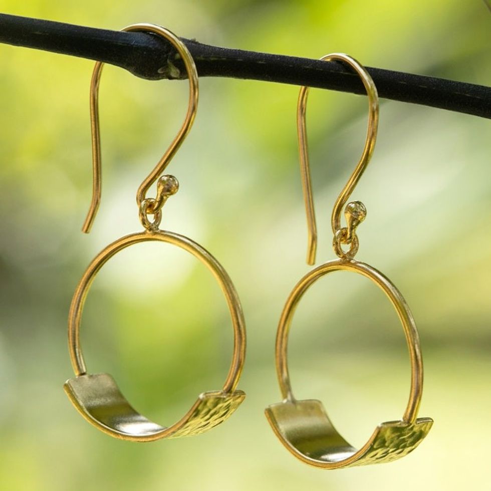 Minimalist 18k Gold-Plated Brass Dangle Earrings from Bali 'Classic Hoop'