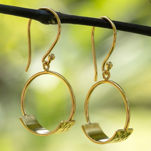 Alternate image for Minimalist 18k Gold-Plated Brass Dangle Earrings from Bali Classic Hoop