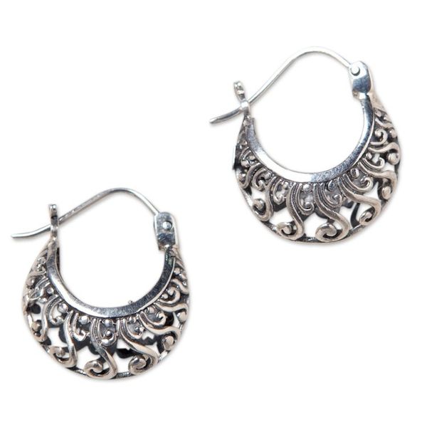 Alternate image for Hand Made Sterling Silver Hoop Earrings Sweet Silver