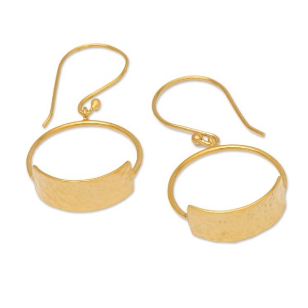 Alternate image for Minimalist 18k Gold-Plated Brass Dangle Earrings from Bali Classic Hoop