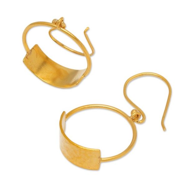 Alternate image for Minimalist 18k Gold-Plated Brass Dangle Earrings from Bali Classic Hoop