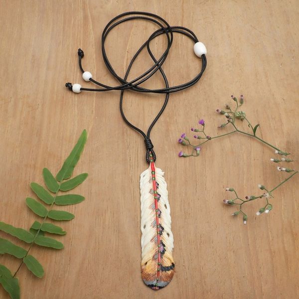 Alternate image for Hand-Painted Brown Feather Pendant Necklace from Bali Stable Freedom