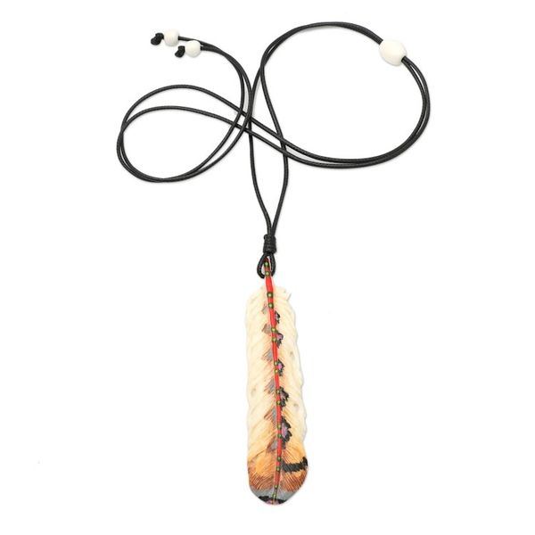 Alternate image for Hand-Painted Brown Feather Pendant Necklace from Bali Stable Freedom