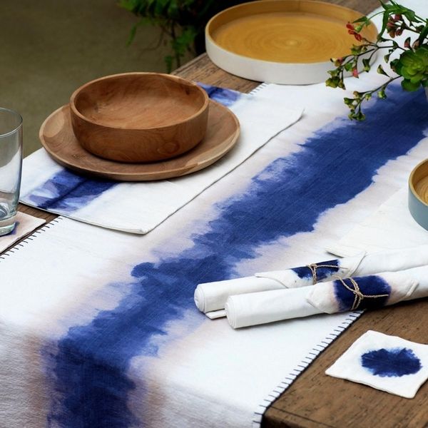 Alternate image for Hemstitched Tie-Dyed Table Runner Indigo River
