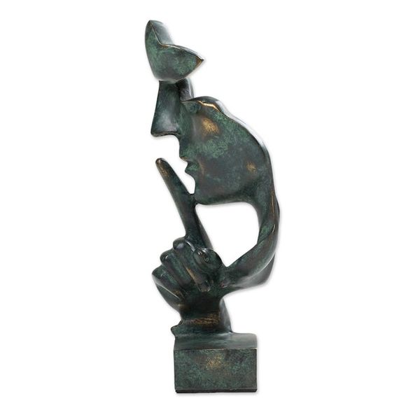 Alternate image for Antiqued Green and Metallic Resin Sculpture Crafted in Java Silent