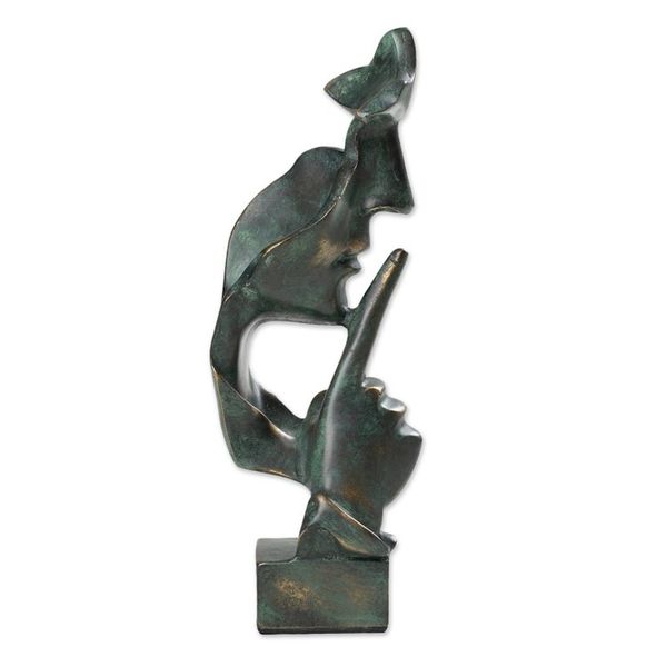 Alternate image for Antiqued Green and Metallic Resin Sculpture Crafted in Java Silent