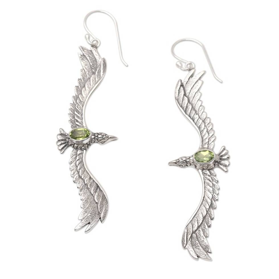 Peridot Eagle-Motif Dangle Earrings from Bali 'Green Eagle'
