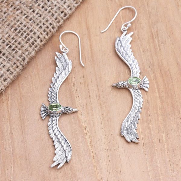 Alternate image for Peridot Eagle-Motif Dangle Earrings from Bali Green Eagle