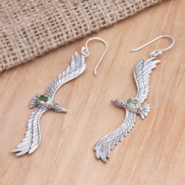 Alternate image for Peridot Eagle-Motif Dangle Earrings from Bali Green Eagle