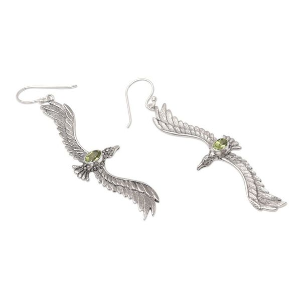 Alternate image for Peridot Eagle-Motif Dangle Earrings from Bali Green Eagle