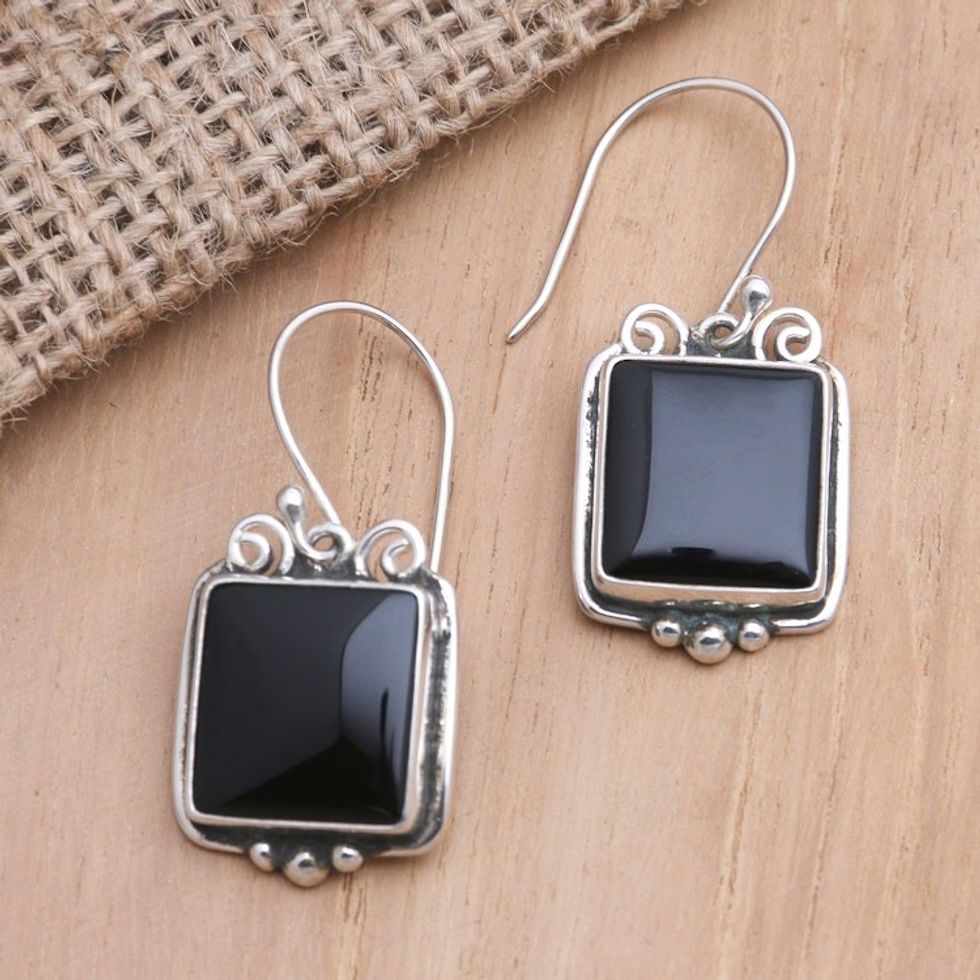 Hand Made Sterling Silver and Onyx Dangle Earrings 'Your Shadow'