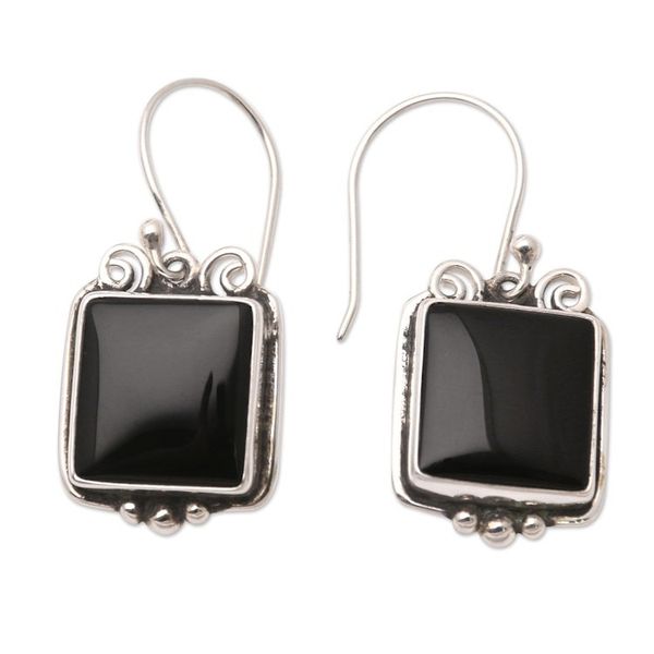 Alternate image for Hand Made Sterling Silver and Onyx Dangle Earrings Your Shadow