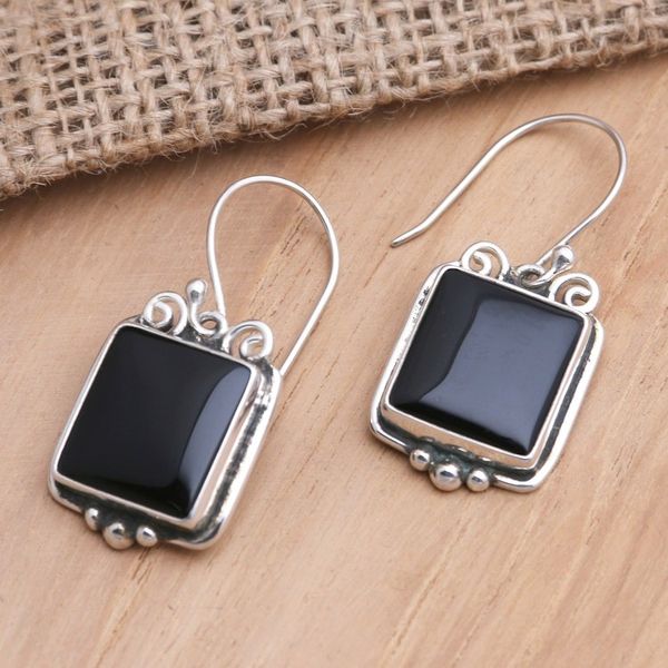 Alternate image for Hand Made Sterling Silver and Onyx Dangle Earrings Your Shadow