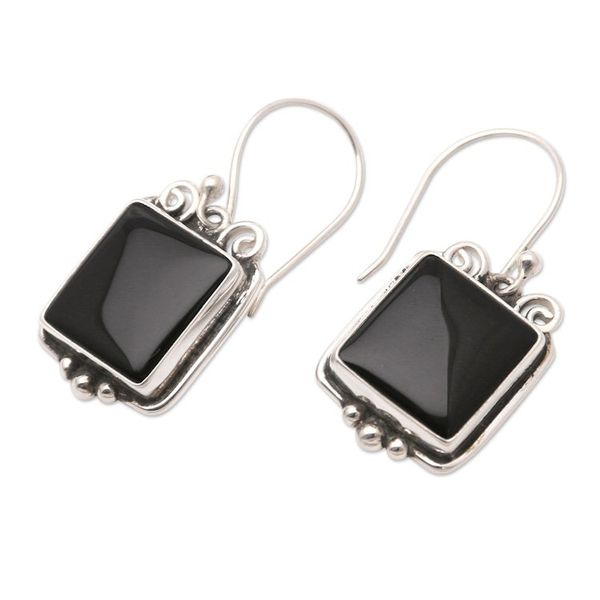Alternate image for Hand Made Sterling Silver and Onyx Dangle Earrings Your Shadow